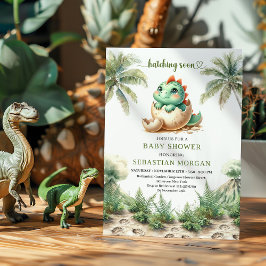 Fun Hatching Soon Dinosaur Baby Shower Template Kaart