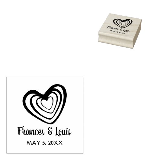 Fun Hearts Wedding Monogram Rubberstempel (Gestempeld)