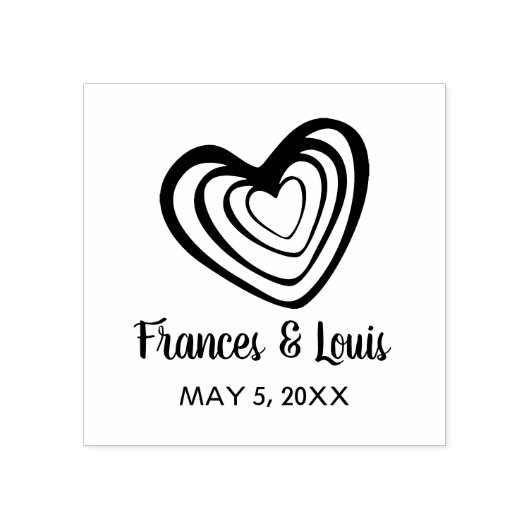 Fun Hearts Wedding Monogram Rubberstempel (Afrduk)