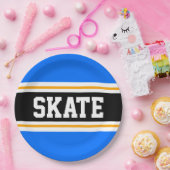 Fun Helderblauw Zwart Geel SCHAATS Racing Stripes Papieren Bordje (Feest)