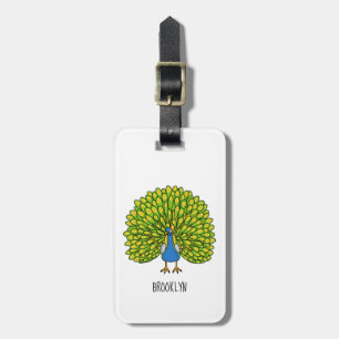 Fun heldere pauw vogelillustratie bagagelabel