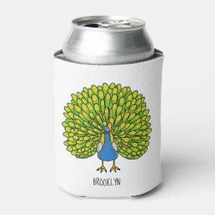 Fun heldere pauw vogelillustratie blikjeskoeler