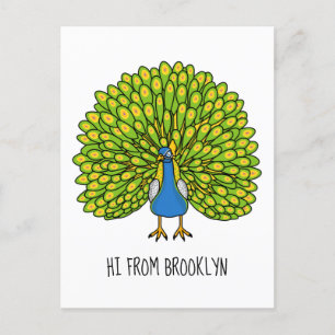 Fun heldere pauw vogelillustratie briefkaart
