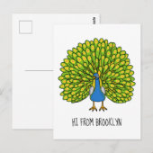 Fun heldere pauw vogelillustratie briefkaart (Voorkant / Achterkant)