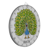 Fun heldere pauw vogelillustratie dartbord (Voorkant Links)