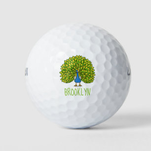 Fun heldere pauw vogelillustratie golfballen