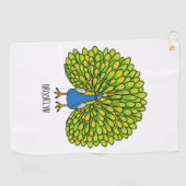 Fun heldere pauw vogelillustratie golfhanddoek (Horizontaal)