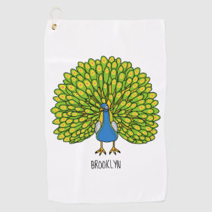 Fun heldere pauw vogelillustratie golfhanddoek
