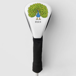 Fun heldere pauw vogelillustratie golfheadcover