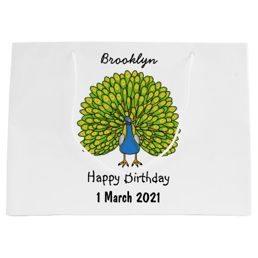 Fun heldere pauw vogelillustratie groot cadeauzakje (Voorkant)