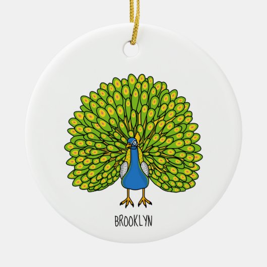 Fun heldere pauw vogelillustratie keramisch ornament (Voorkant)