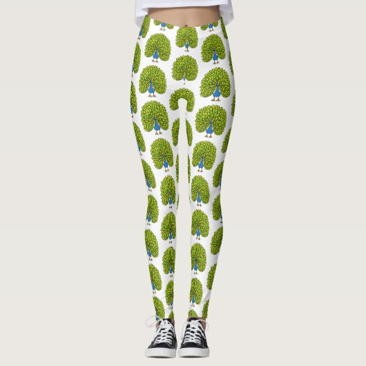 Fun heldere pauw vogelillustratie leggings (Voorkant)