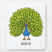 Fun heldere pauw vogelillustratie muismat (Voorkant)