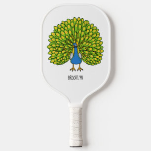 Fun heldere pauw vogelillustratie pickleball paddle