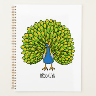 Fun heldere pauw vogelillustratie planner