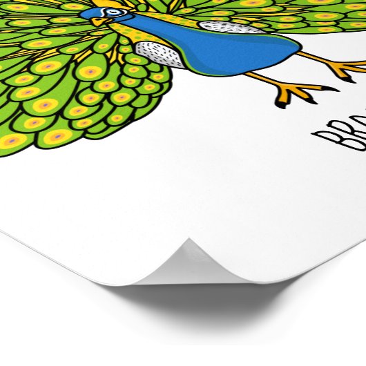 Fun heldere pauw vogelillustratie poster (Hoek)