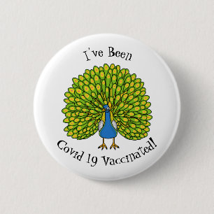 Fun heldere pauw vogelillustratie ronde button 5,7 cm