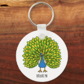 Fun heldere pauw vogelillustratie sleutelhanger (Voorkant)