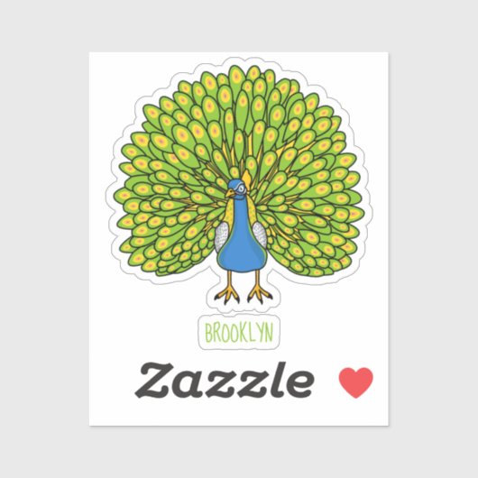 Fun heldere pauw vogelillustratie sticker (Vel)