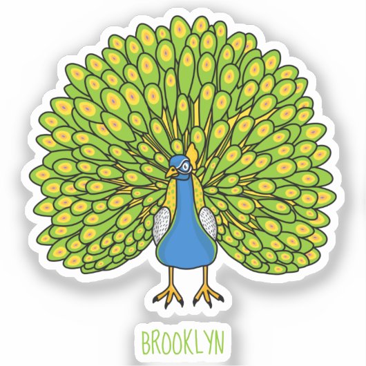 Fun heldere pauw vogelillustratie sticker (Voorkant)