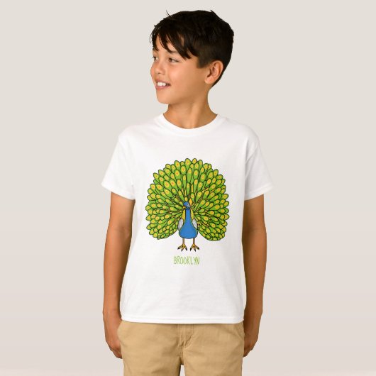 Fun heldere pauw vogelillustratie t-shirt (Voorkant volledig)