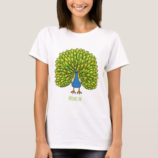 Fun heldere pauw vogelillustratie t-shirt (Voorkant)