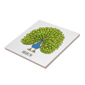 Fun heldere pauw vogelillustratie tegeltje (Zijkant)