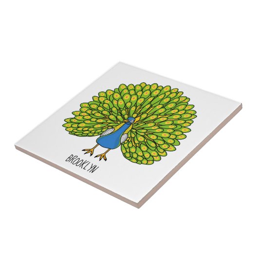 Fun heldere pauw vogelillustratie tegeltje (Zijkant)