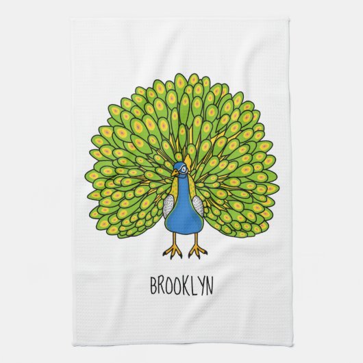 Fun heldere pauw vogelillustratie theedoek (Verticaal)