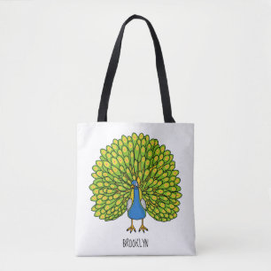 Fun heldere pauw vogelillustratie tote bag
