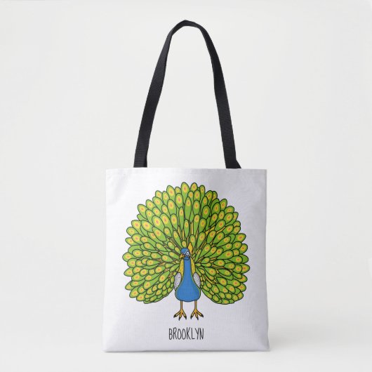 Fun heldere pauw vogelillustratie tote bag (Voorkant)