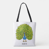 Fun heldere pauw vogelillustratie tote bag (Achterkant)