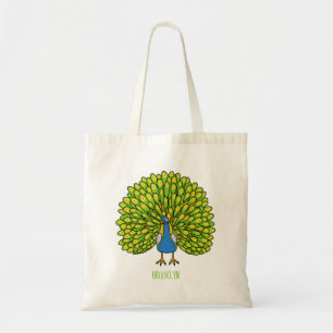 Fun heldere pauw vogelillustratie tote bag