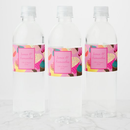 Fun, heldere roze cupcake - waterfles etiket (Flessen)