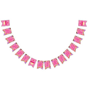 Fun, heldere roze koekje Happy Birthday Vlaggetjes