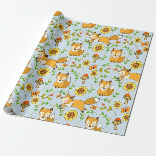 Fun Herfst Fox Gift Wrapping Paper Cadeaupapier (Uitgerold)
