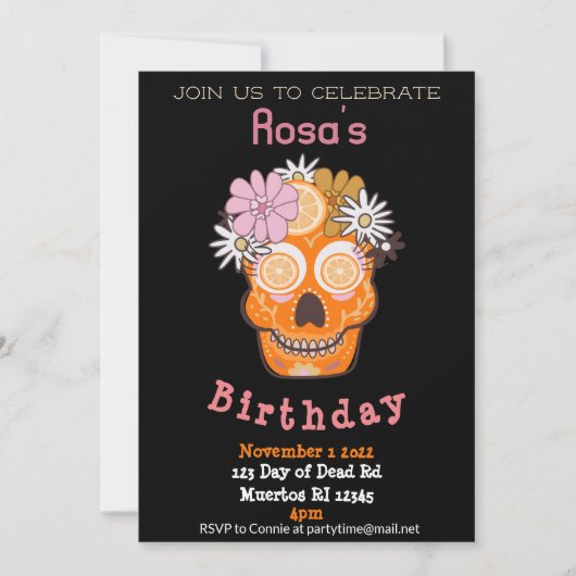 Fun Herfst Sugar Skull Birthday Kaart (Voorkant)