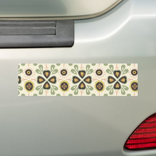 Fun Herfst Tan en Green Floral Pattern Bumpersticker (Op auto)