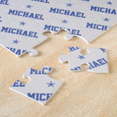 Fun Herhalingsnaam met sterren Blauw & grijs Legpuzzel (Zijkant)