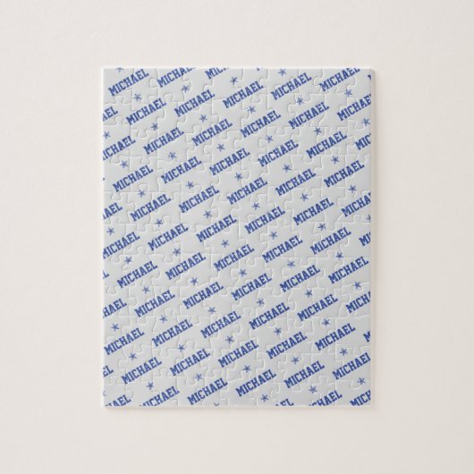 Fun Herhalingsnaam met sterren Blauw & grijs Legpuzzel (Verticaal)