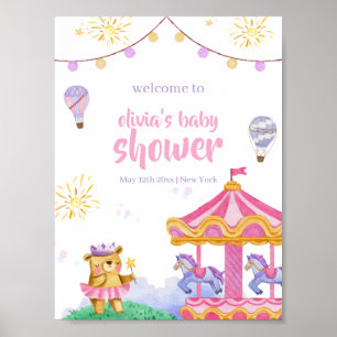 Fun Hete Luchtballon Carrousel Baby shower Welkom Poster