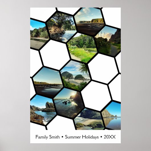 Fun Hexagon-Shaped Custom Vacation Collage Poster (Voorkant)