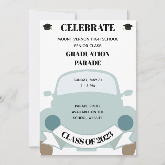 Fun High School Afstuderen Parade Invitation Kaart (Voorkant)