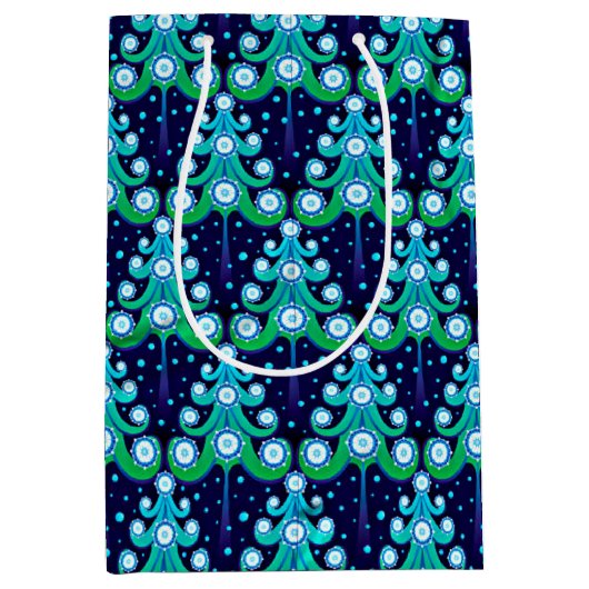 Fun Hip Dark Azure Blue Lime Green Trees Art Medium Cadeauzakje (Voorkant)