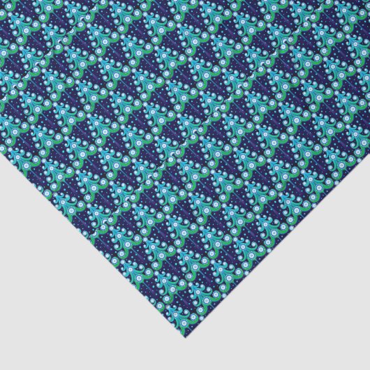 Fun Hip Dark Azure Blue Lime Green Trees Art Tissuepapier (Detail)