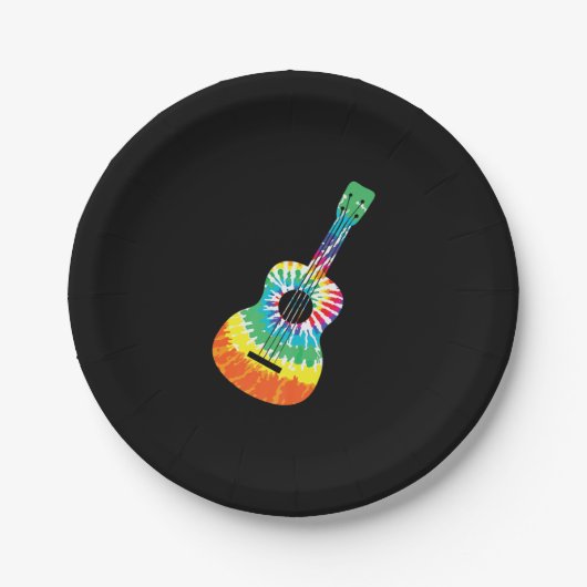 Fun Hippie Rainbow Tie Dye Acoustic Guitar Premium Papieren Bordje (Voorkant)