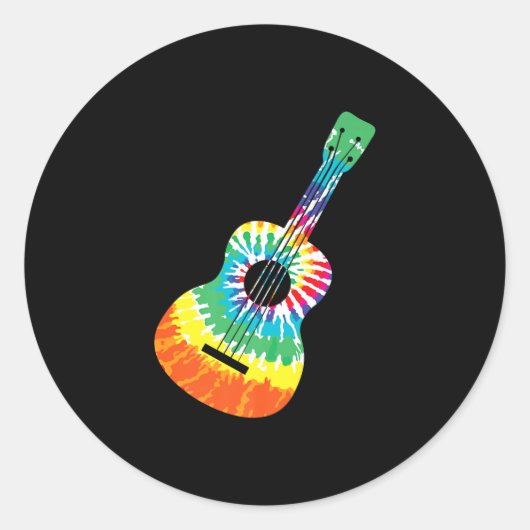 Fun Hippie Rainbow Tie Dye Acoustic Guitar Premium Ronde Sticker (Voorkant)