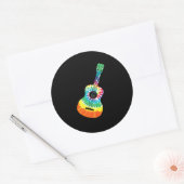 Fun Hippie Rainbow Tie Dye Acoustic Guitar Premium Ronde Sticker (Envelop)