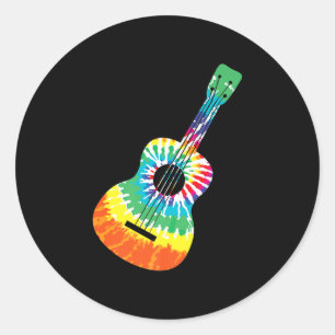 Fun Hippie Rainbow Tie Dye Acoustic Guitar Premium Ronde Sticker