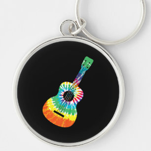 Fun Hippie Rainbow Tie Dye Acoustic Guitar Premium Sleutelhanger